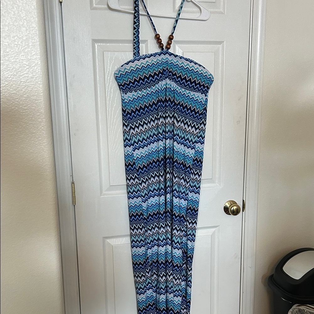 Cristinalove Blue and Black Zigzag Maxi Dress